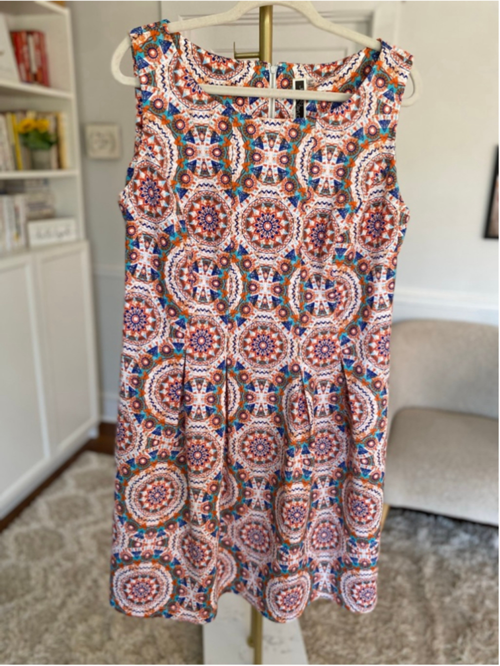 Julian Taylor Knee Length Dress Boho Medallion Fit Flare 16W Preppy Resort Class